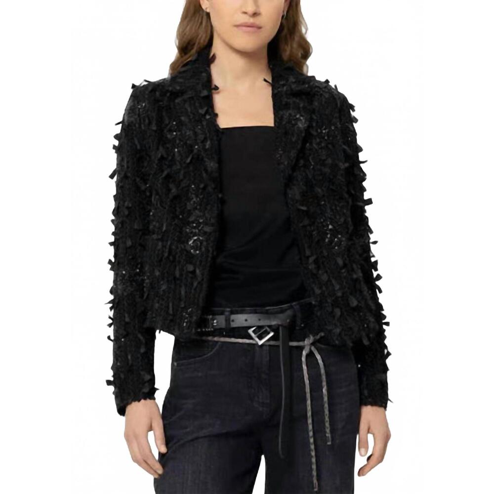 NEW LUISA CERANO women's glam drop tweed blazer in black